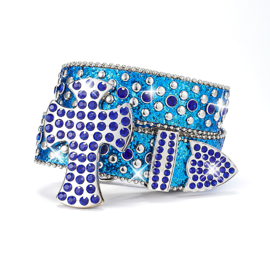 Punk belt with rhinestones and sequins, rock and roll fashion belt