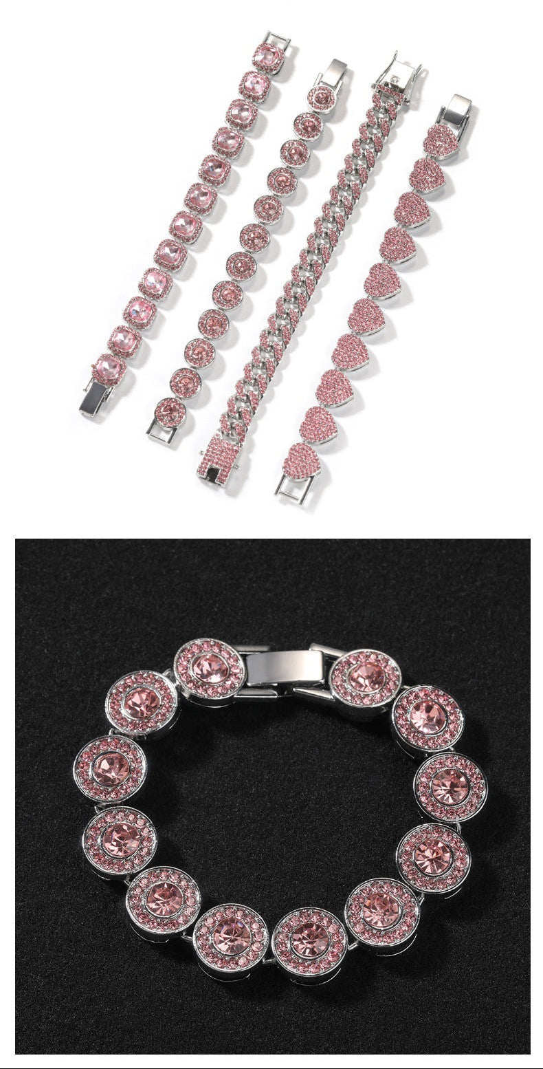 Pink diamond alloy heart geometric versatile bracelet