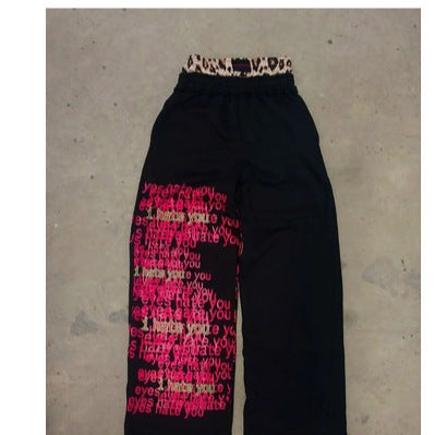 Red and green code series printed wide-leg pants