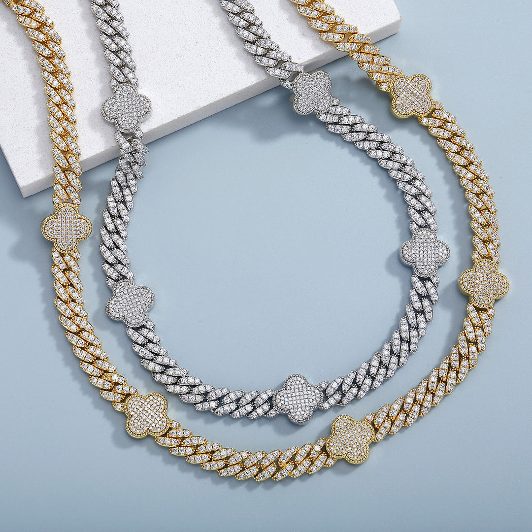 Hip-hop four-leaf clover zircon chain, tennis chain.