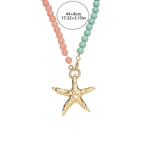 starfish necklace glass beaded red green necklace