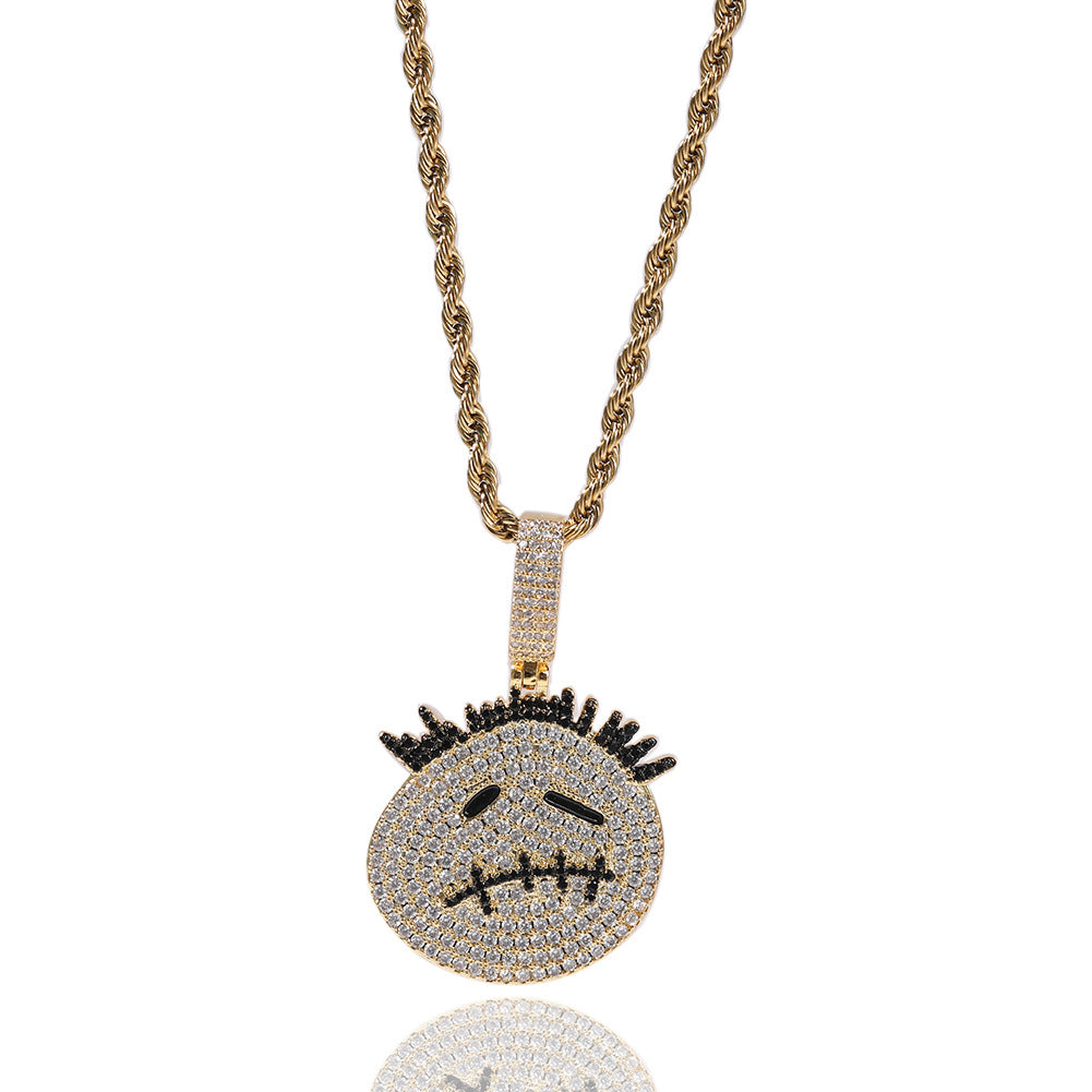 Hip-hop cartoon zircon spiky-head avatar necklace