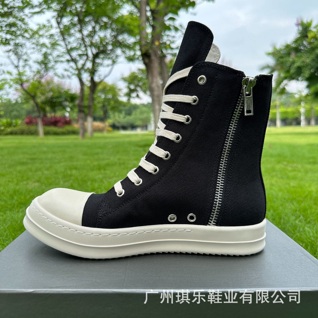 Plus-Size Thick-Soled, Black, Unisex Canvas Sneakers