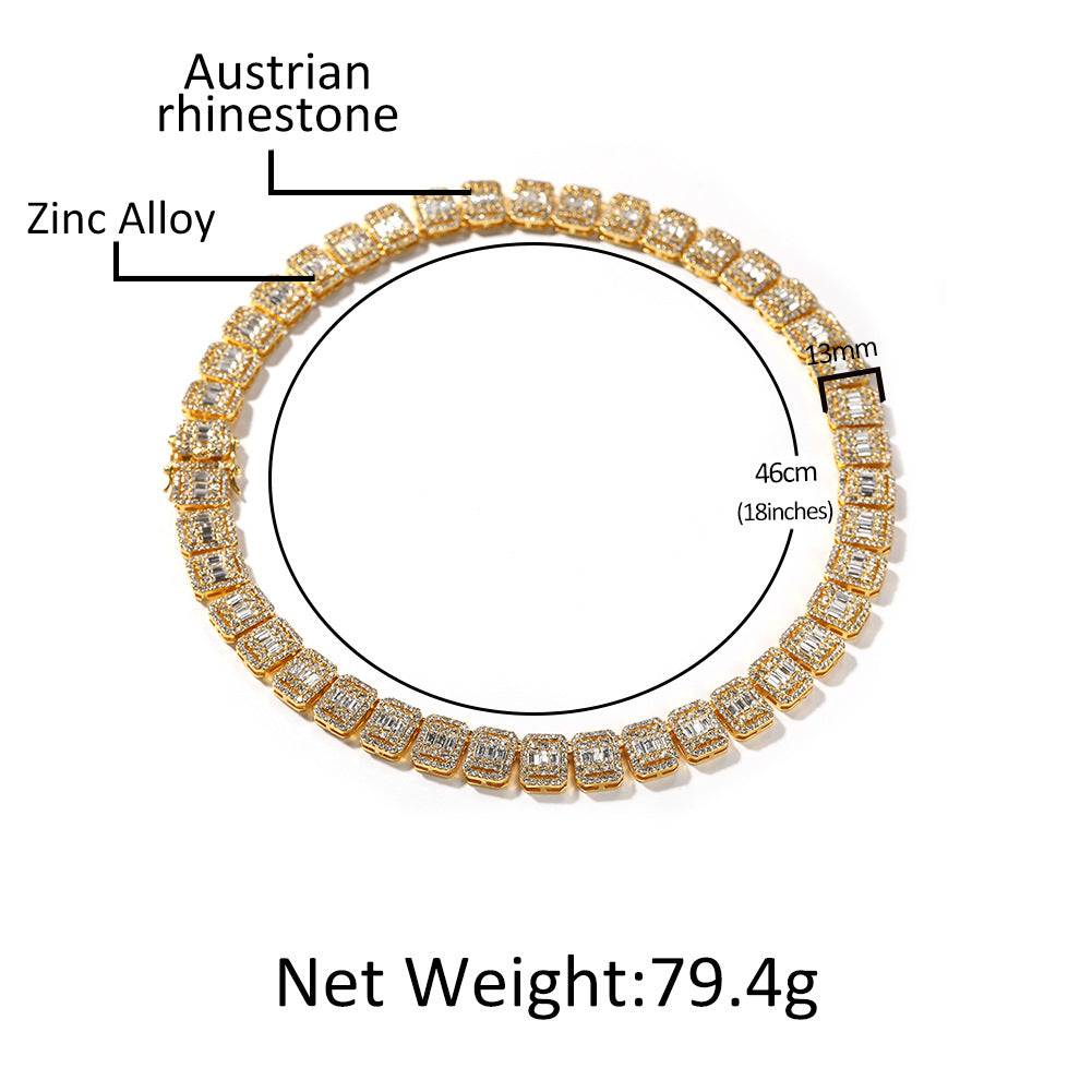 Alloy Necklace, 13mm, Diamond-Studded Nine-Panel Chain