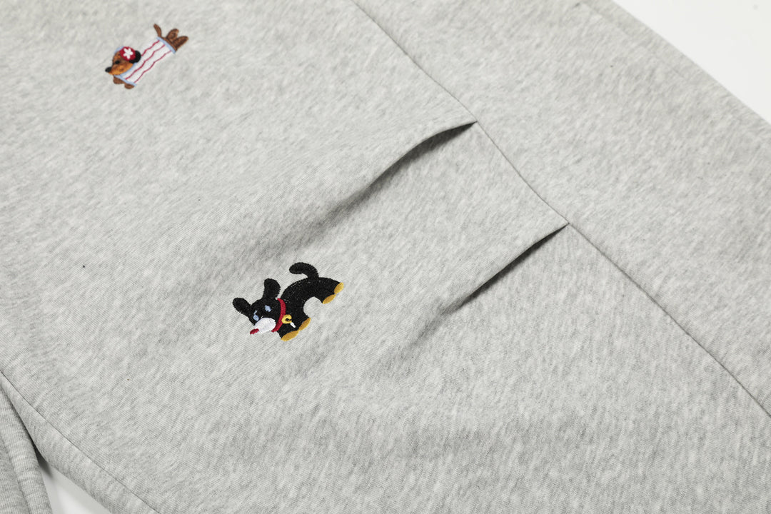 Cartoon Dog Print Straight-Leg Trousers Curved-Cut Casual Pants