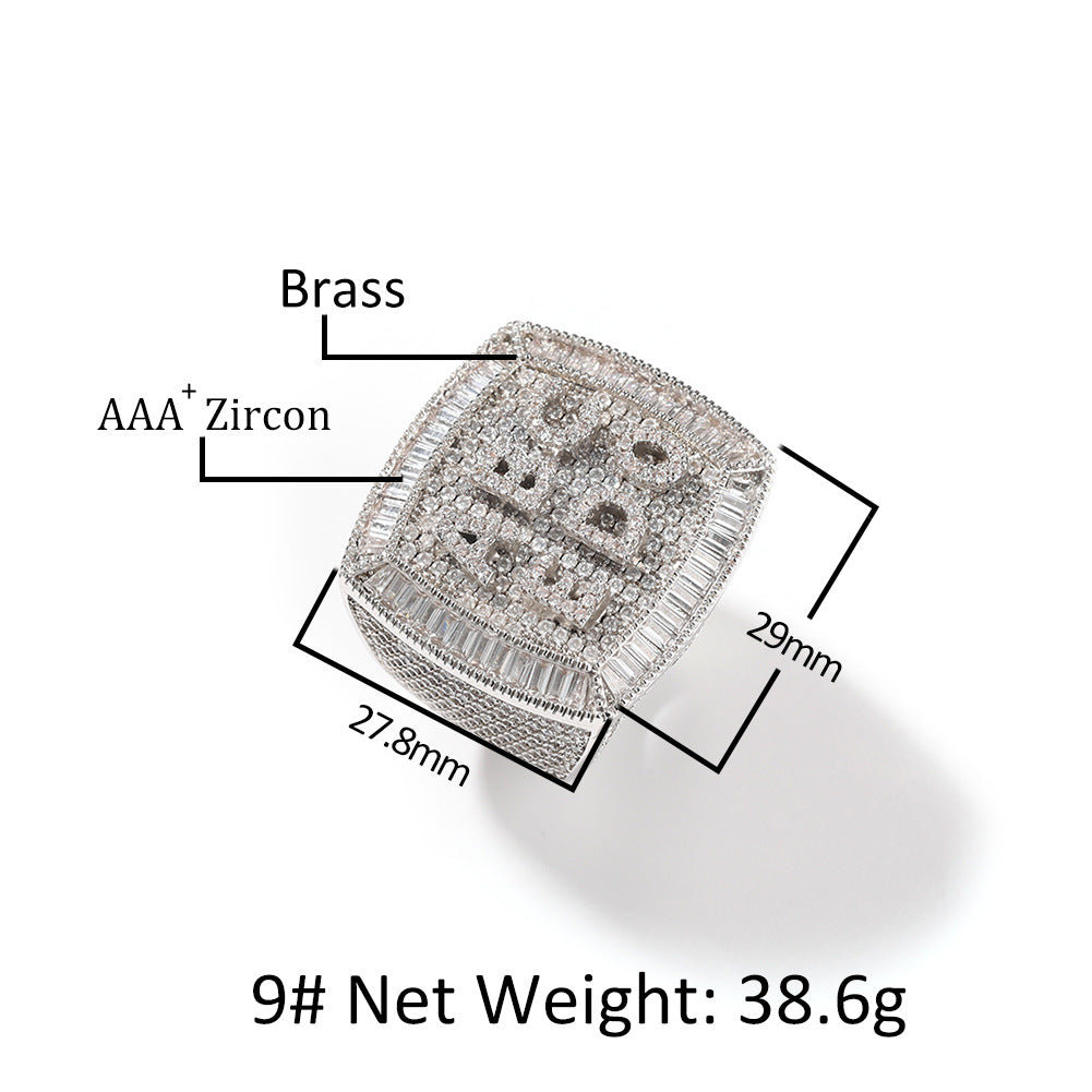 Hip-hop diamond-encrusted zircon DIY letter square ring