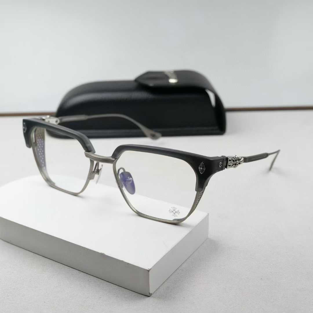 Chrome Hearts thick rimmed hollow out glasses with gold colored legs