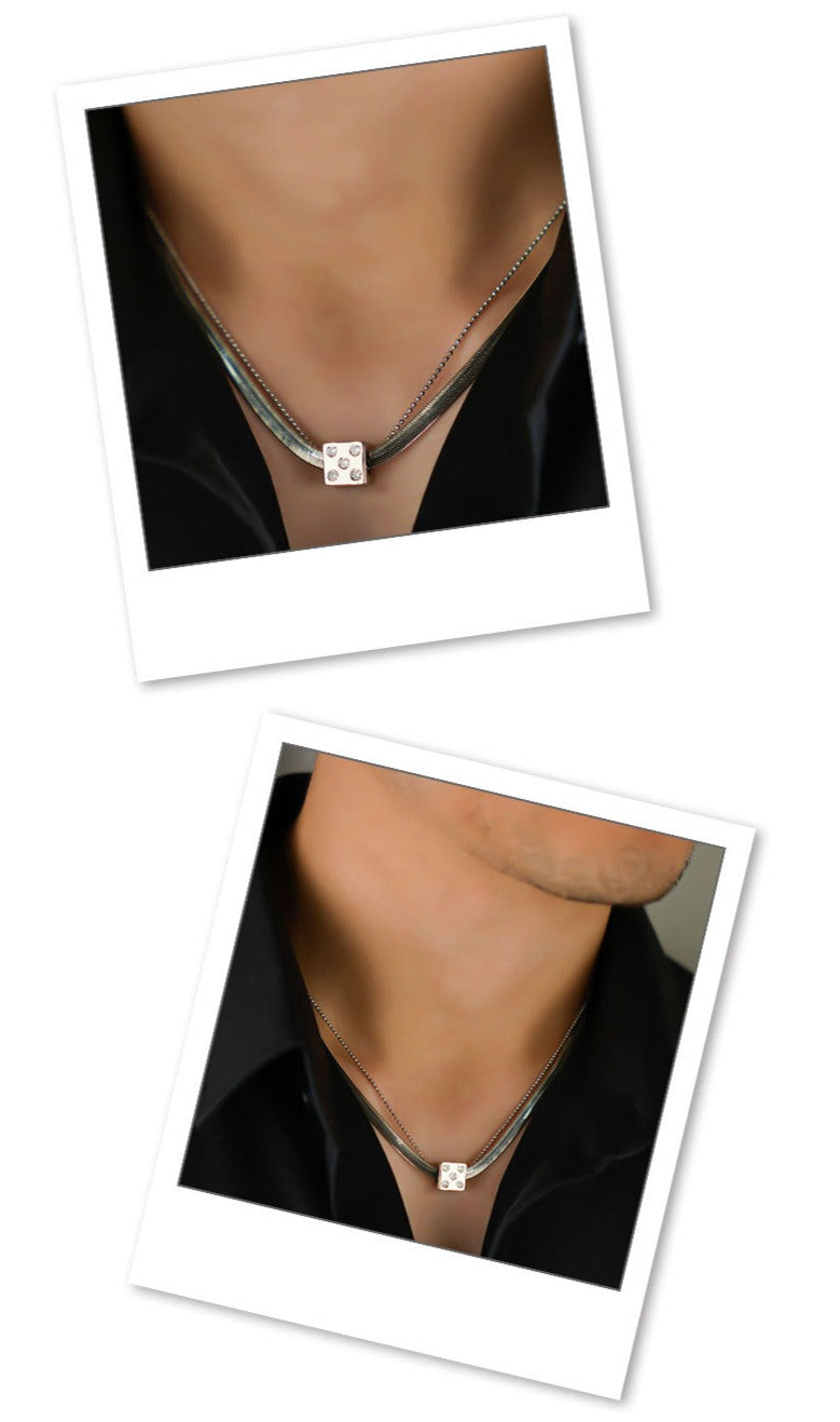 Silver Dice Double Chain Necklace