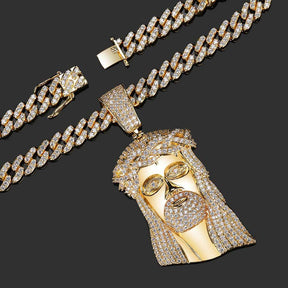 Micro Paved Zircon Jesus Head Hip Hop Men's Pendant Necklace