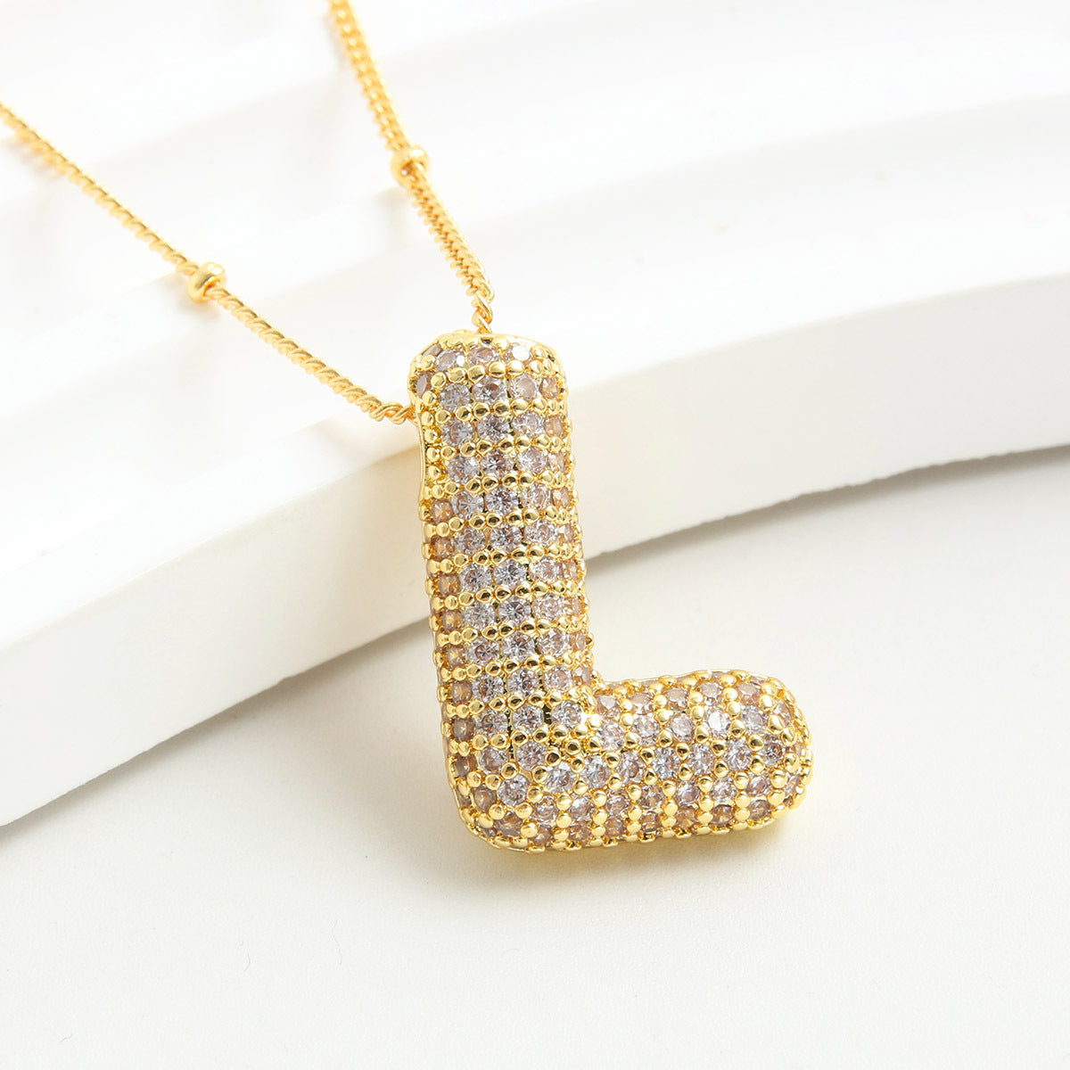 Bubble Initial Necklace 14k Gold Plated Cubic Zirconia