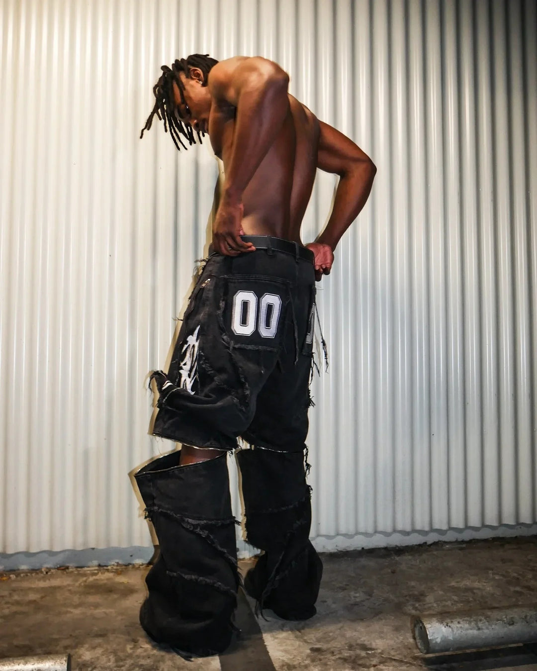 Paneled, Loose-Fit, Embroidered, and Fur-Trimmed Denim Jeans