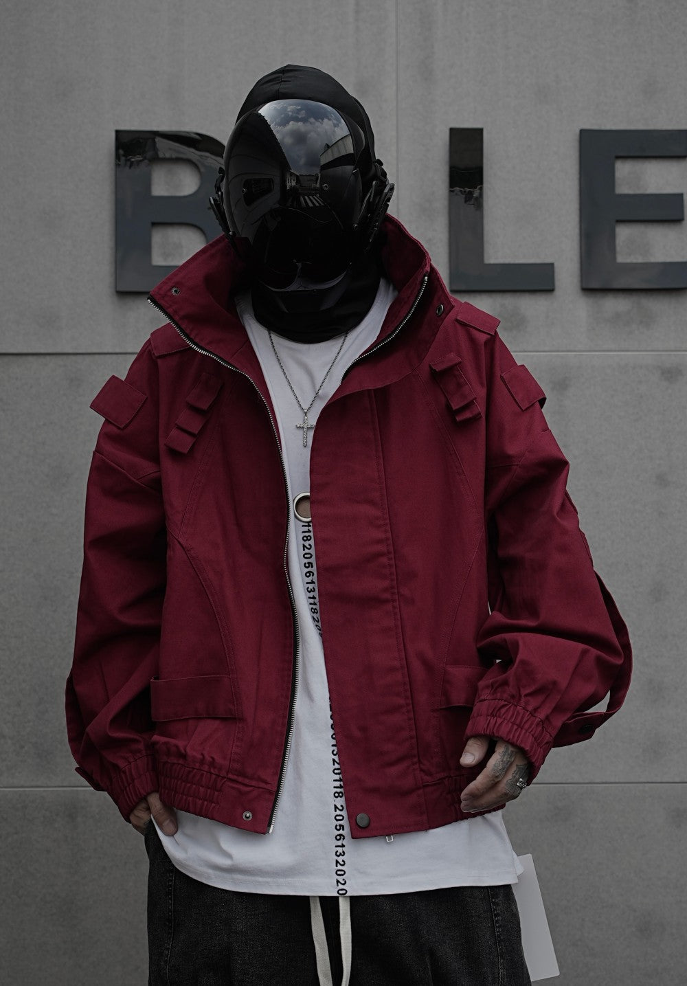 Loose-fitting stand-up collar motorcycle leather jacket