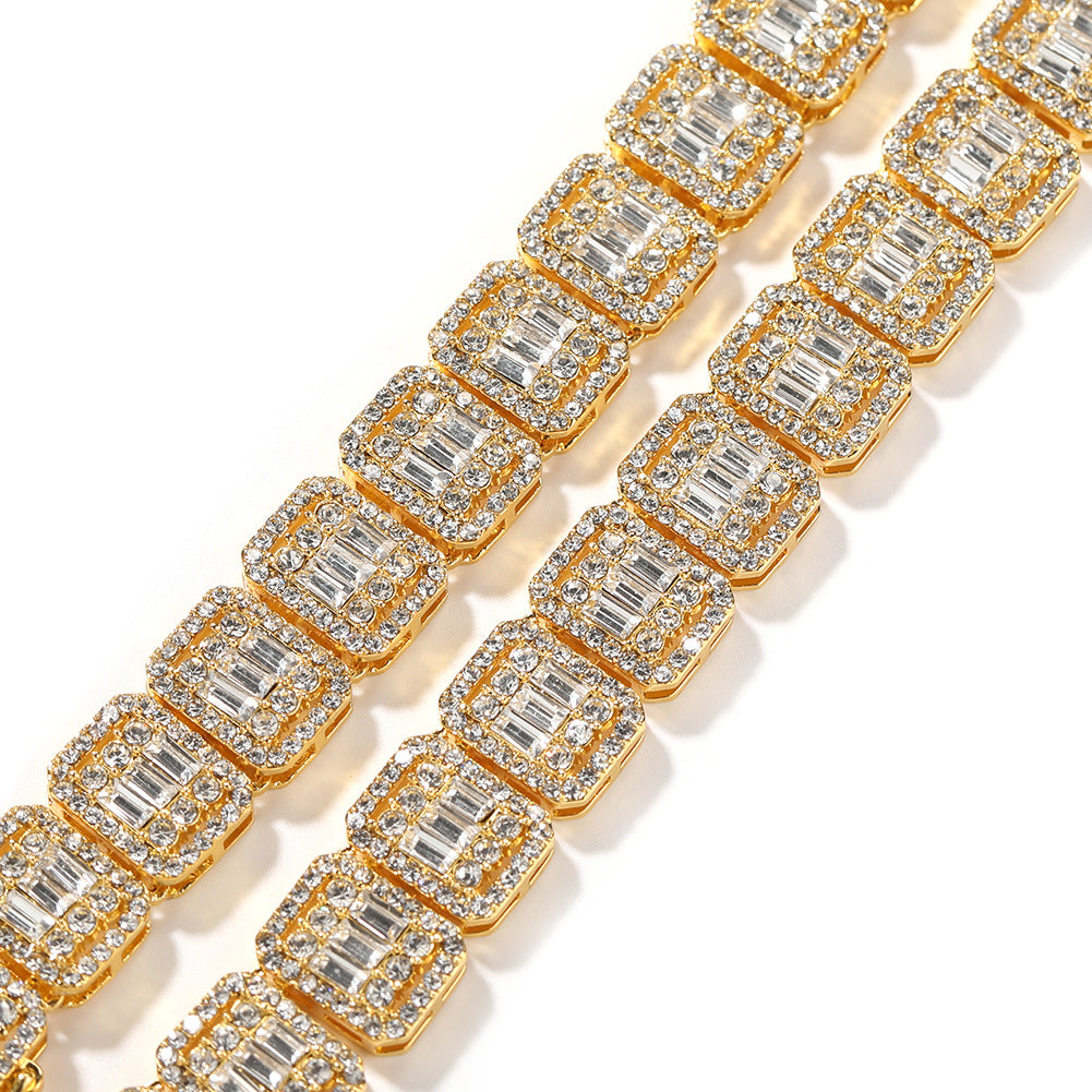Alloy Necklace, 13mm, Diamond-Studded Nine-Panel Chain