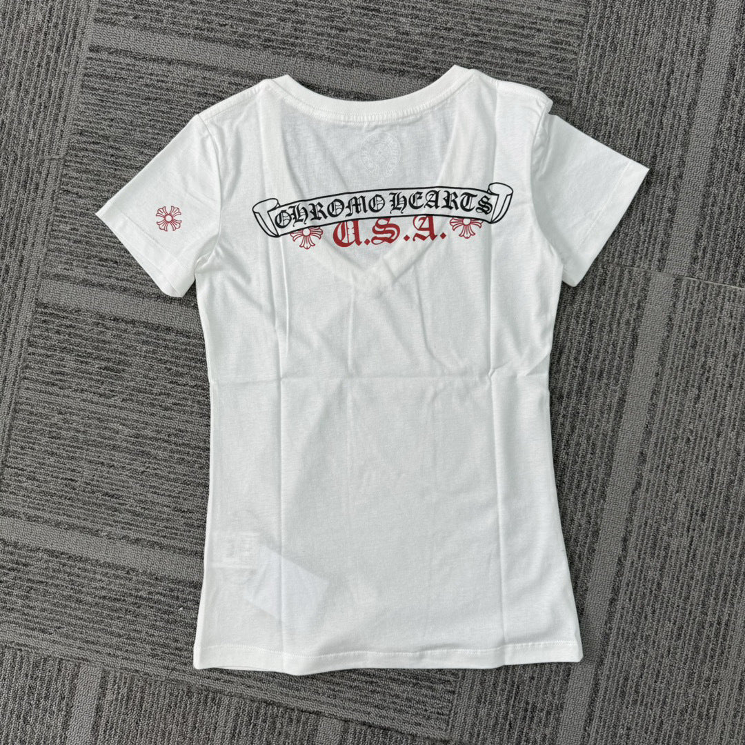 Chrome Hearts V-neck slim fit short-sleeved T-shirt