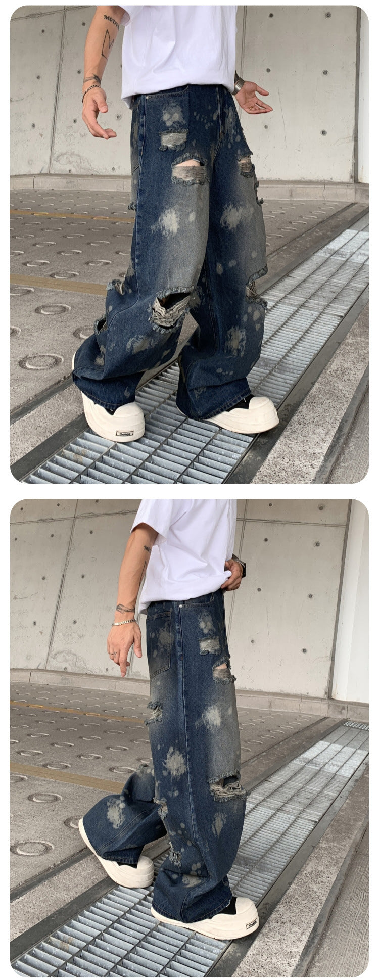 Wasteland-Style Distressed Loose-Fit Scythe Cut Jeans