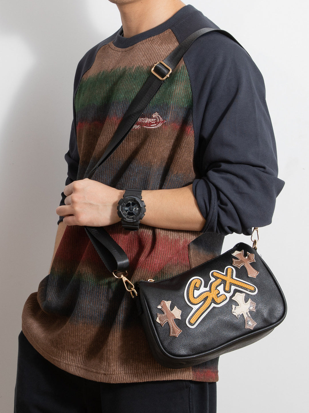 Chrome Hearts cross camouflage PU leather crossbody bag
