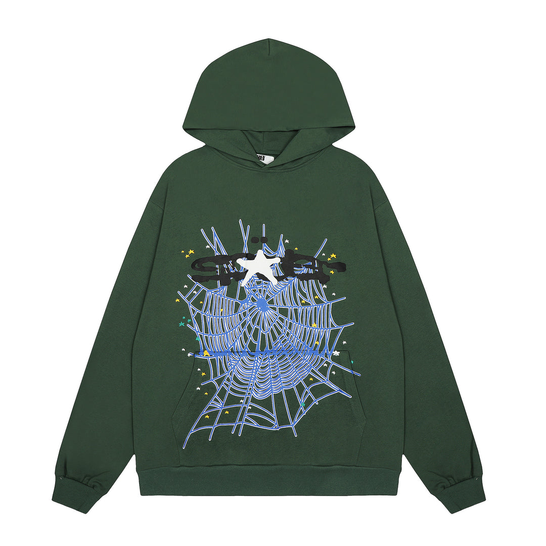 Sp5der 555555 star pattern hooded trousers and sweatshirt