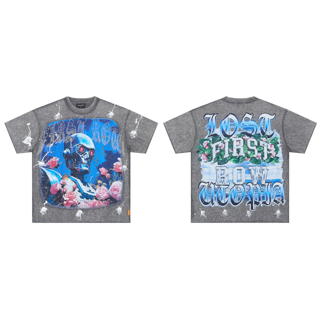 FIRST ROW LOST UTOPIA UNIVERSE CROPPED TEE White