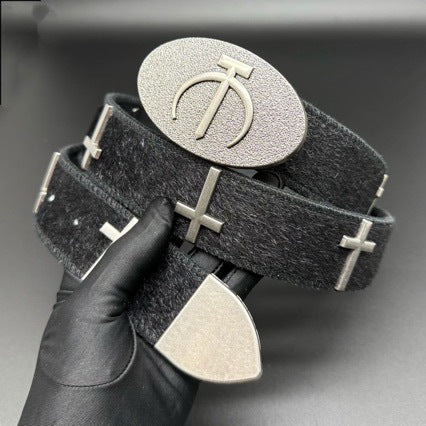 OYE Dark Aesthetic Cross Belt Calf Hair Waistband