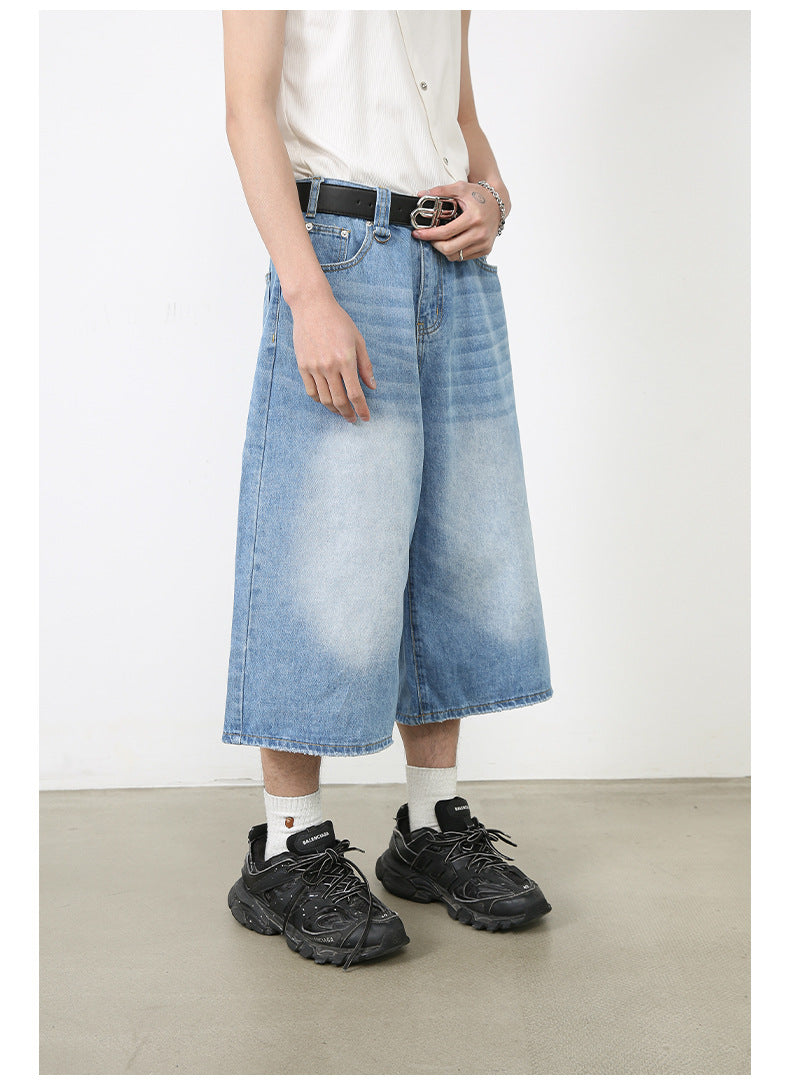 Summer Loose Fit Cropped Straight Leg Denim Shorts