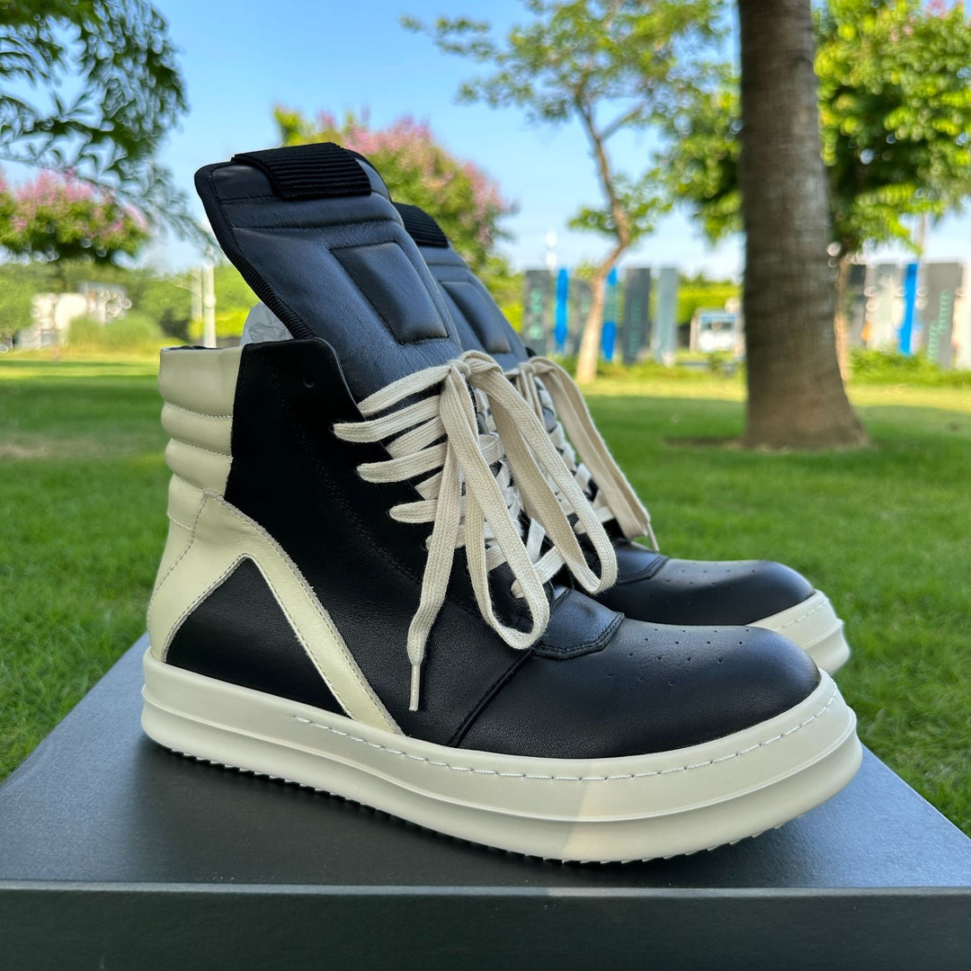 High-Top Sneakers Genuine Leather Thick-Soled Athletic Shoes