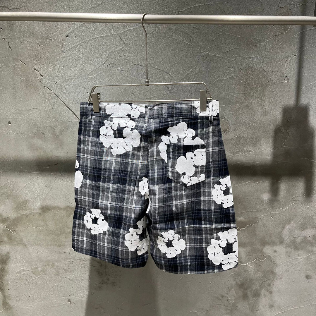 All-over print plaid short-sleeved shirt and shorts set