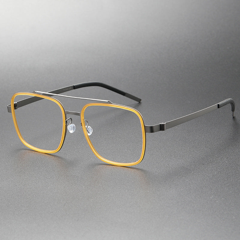 Double-bridge large square screwless welded eyeglass frame