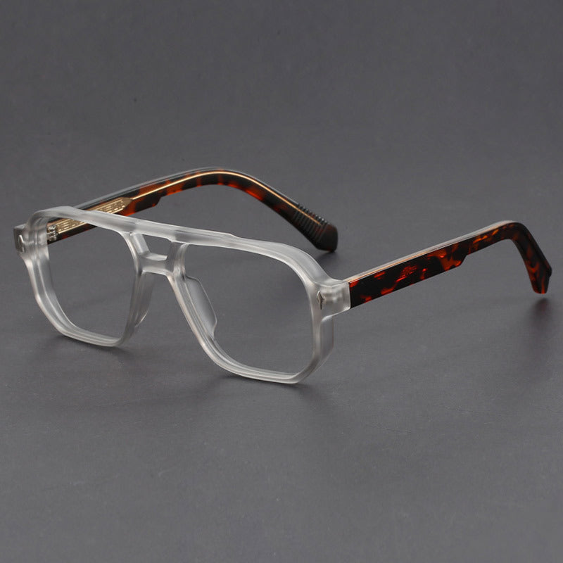 Square double-bridge plano glasses