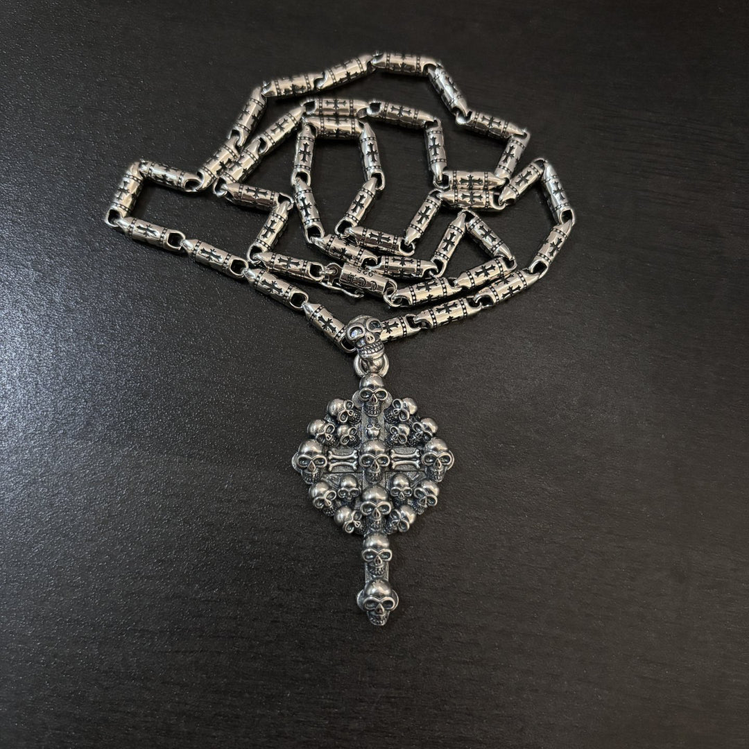 Chrome Hearts-Inspired Multi-Skull & Cross Pendant Necklace