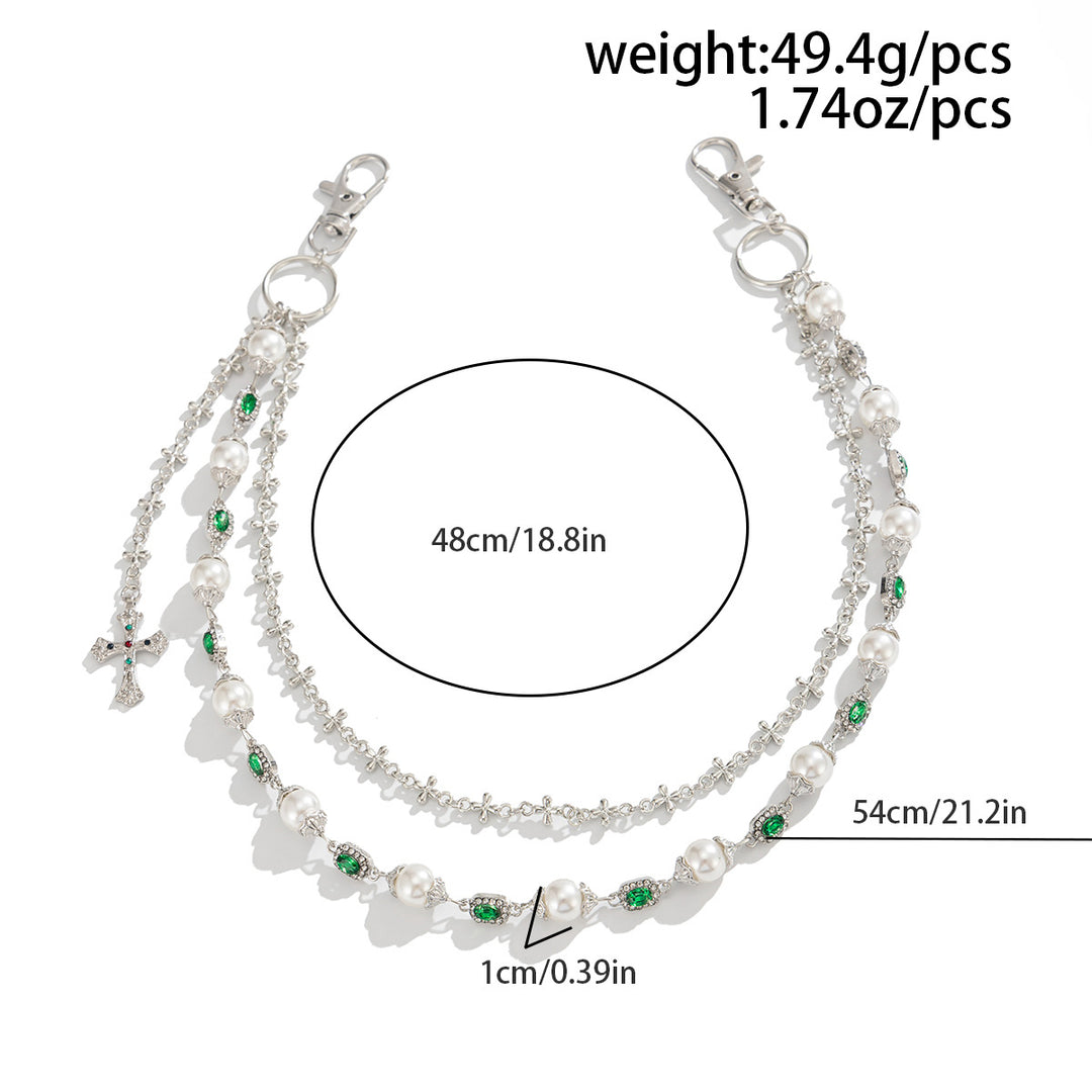 Pearl, Multi-Gemstone, Cross & Floral Pant Chain
