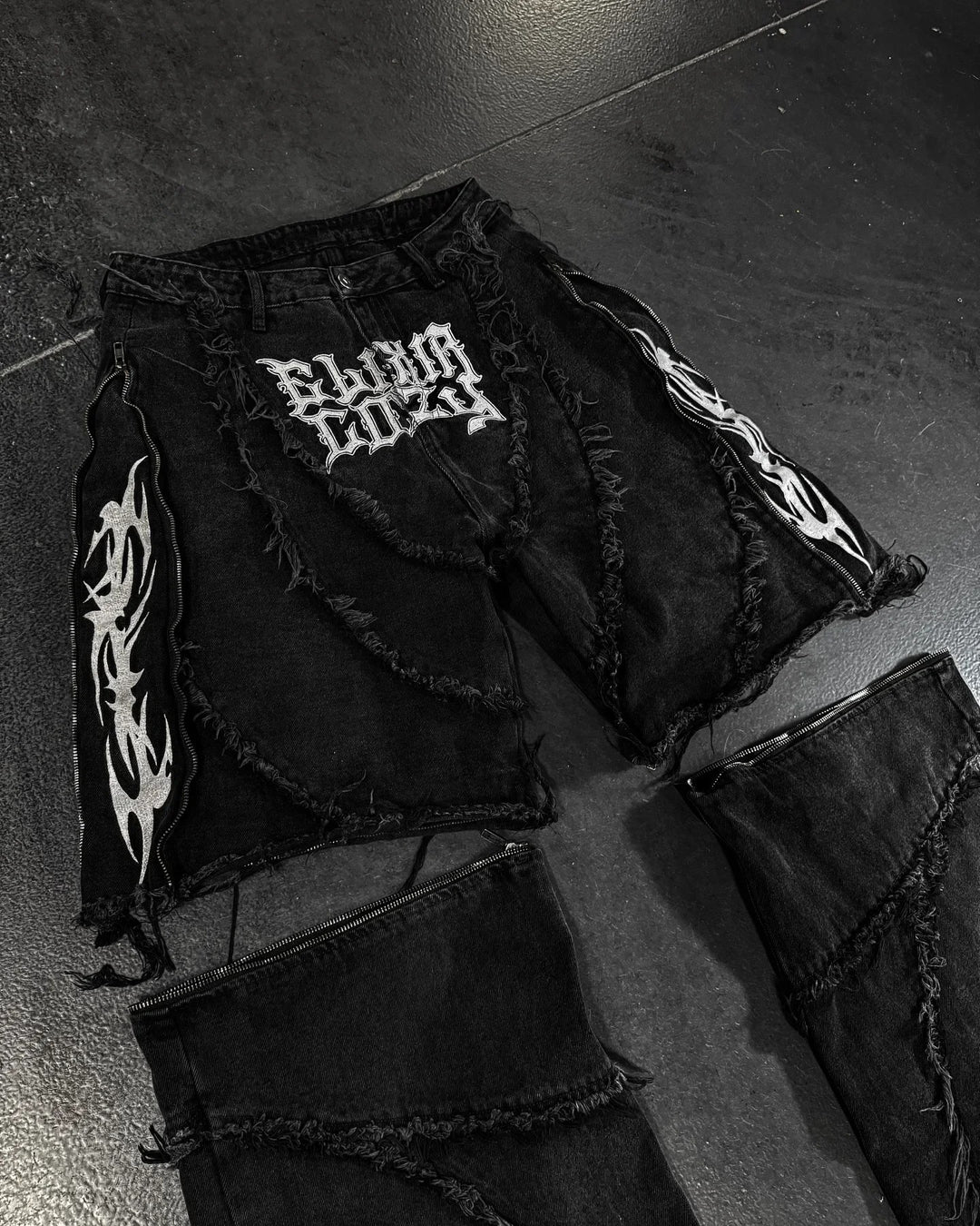 Paneled, Loose-Fit, Embroidered, and Fur-Trimmed Denim Jeans