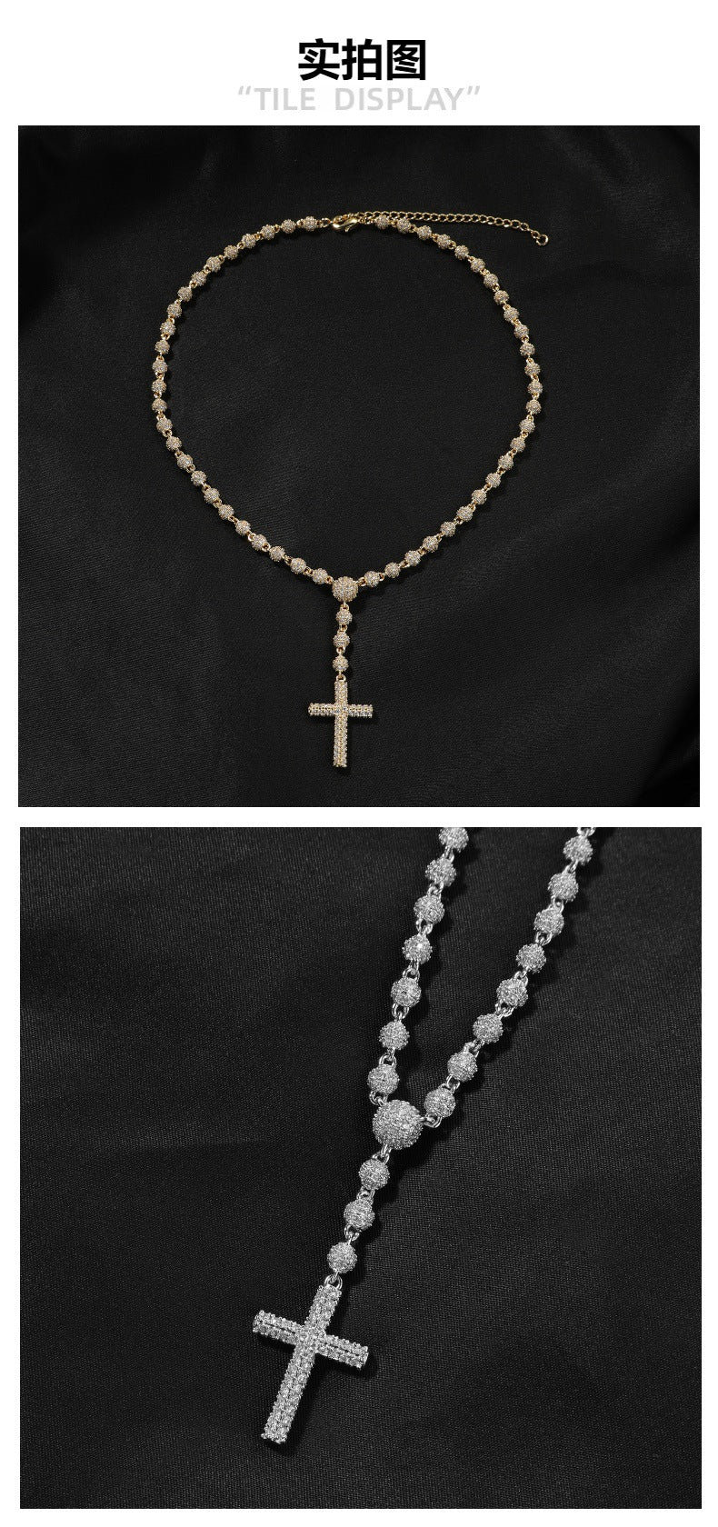 Rosary Clavicle Chain Cross Pendant Beaded Chain
