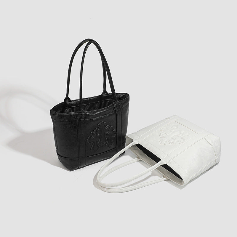 hrome Hearts Cross-Patterned PU Leather Tote Bag