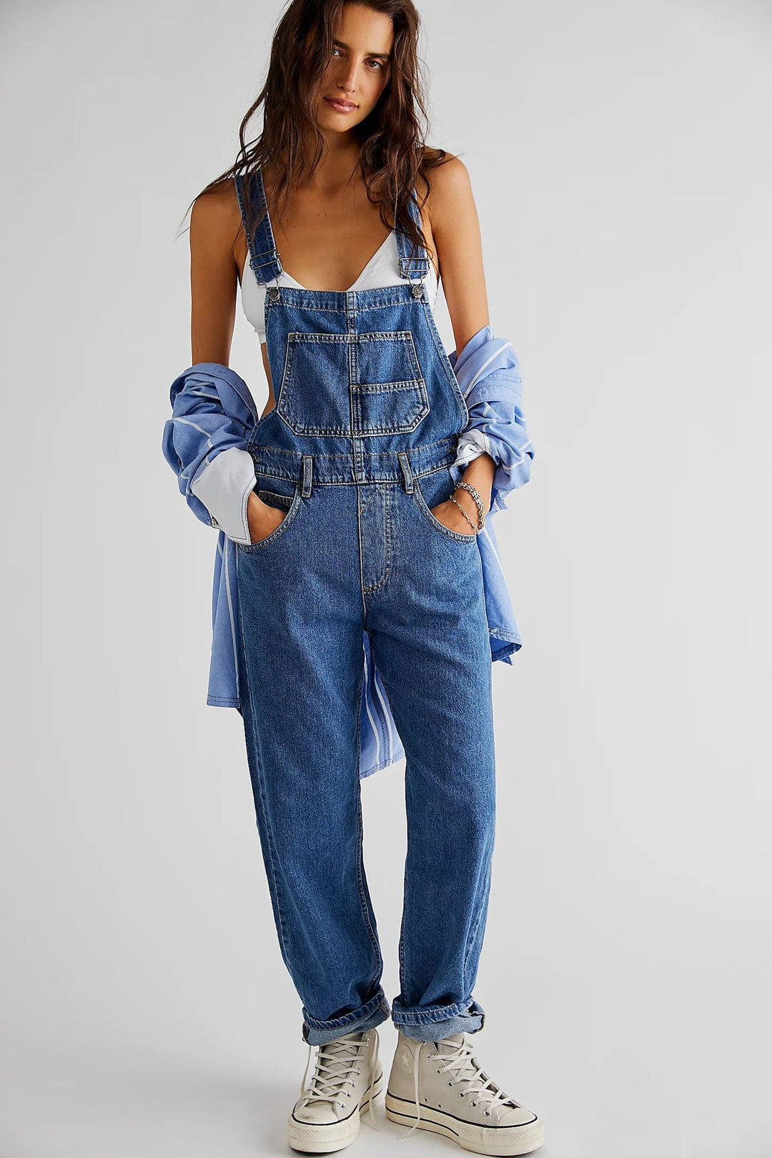 Washed Loose-Fit Denim Overalls