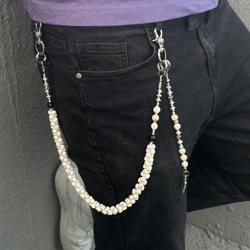 chrome hearts White turquoise bones pants chain