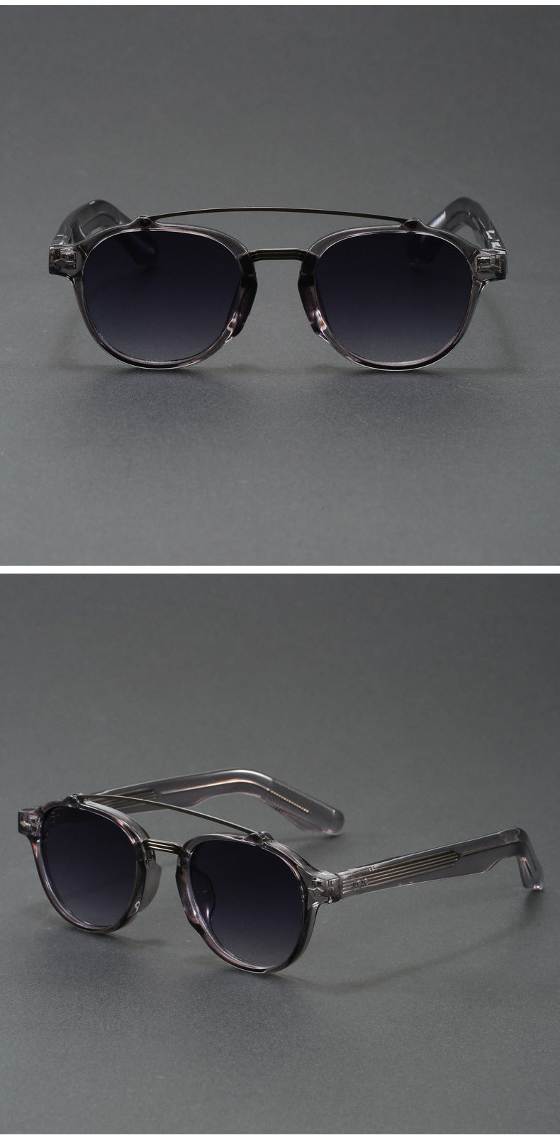 Retro Double Bridge Round Frame Slimming Sunglasses