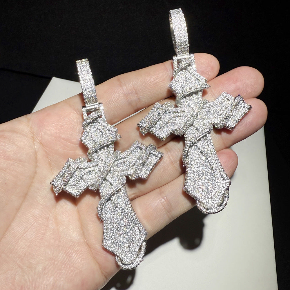 Hip-hop full diamond thorny cross necklace