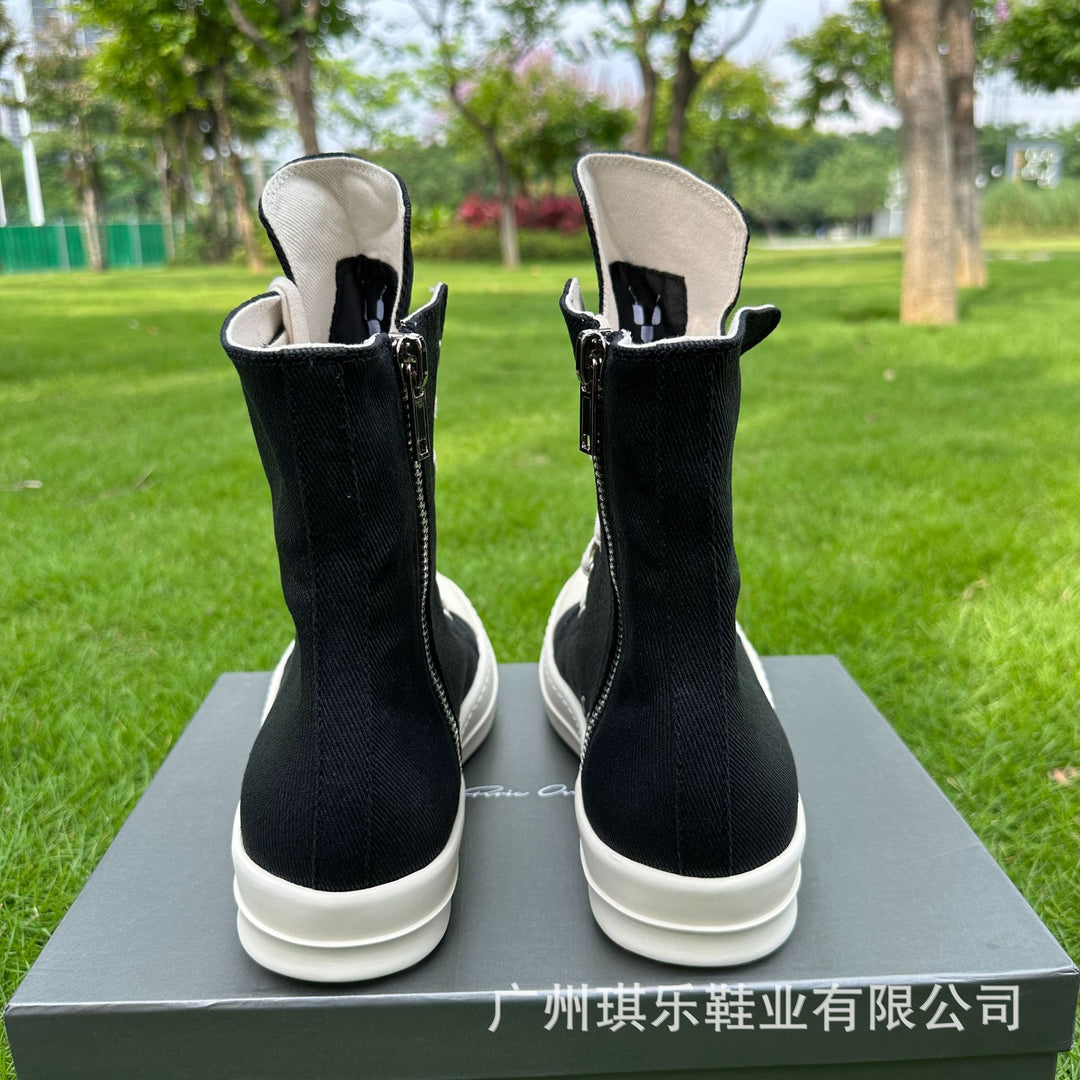 Plus-Size Thick-Soled, Black, Unisex Canvas Sneakers