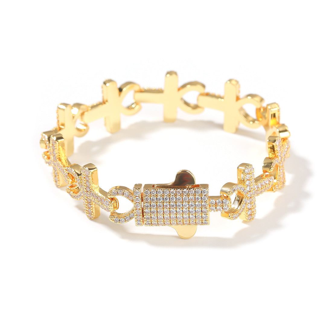 15mm Full-Diamond Cross Necklace & Bracelet