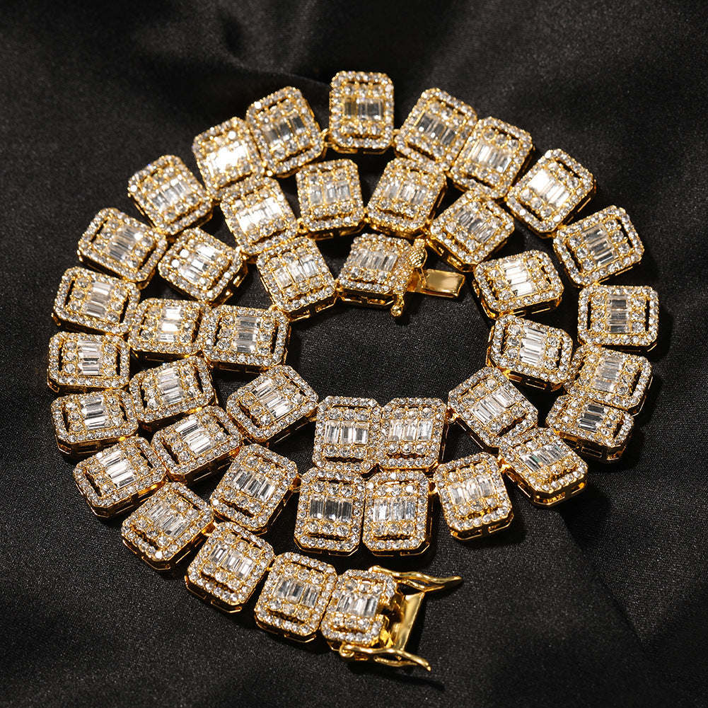 Alloy Necklace, 13mm, Diamond-Studded Nine-Panel Chain