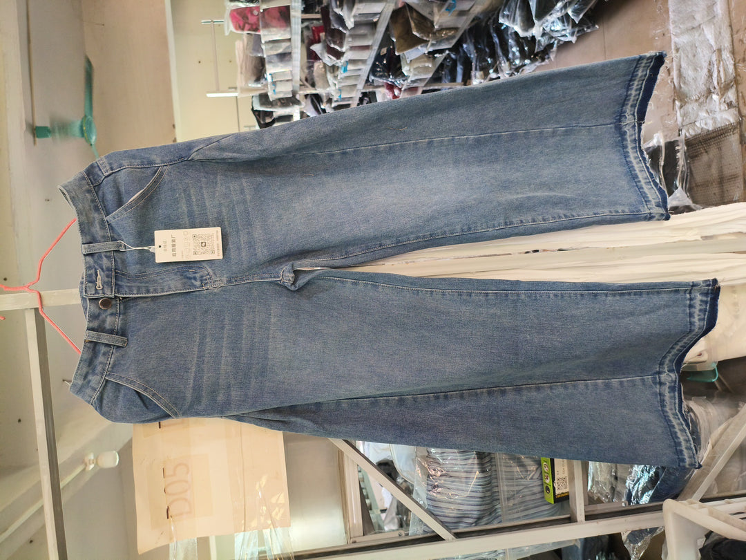 Washed wide-leg patchwork jeans for women