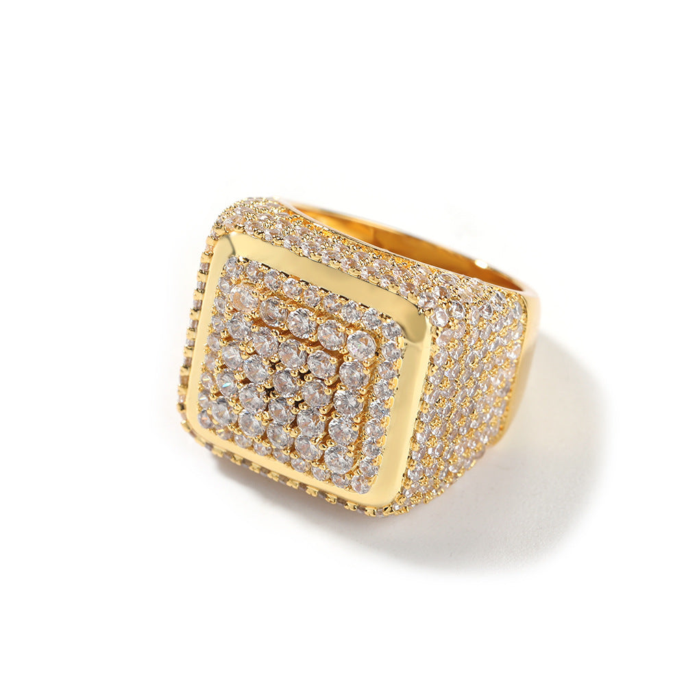 Hip-hop large square ring with zircon