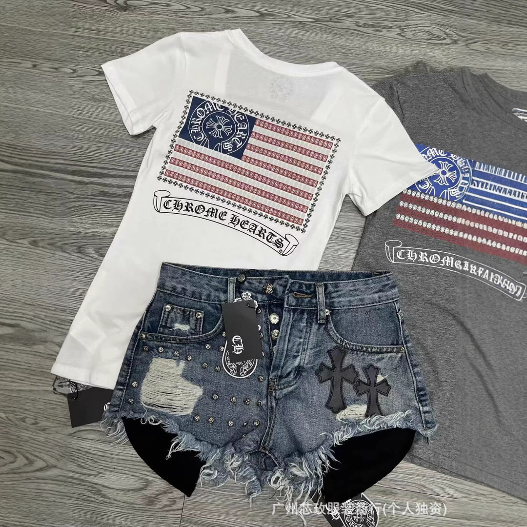 Chrome Hearts Cross Rivet Design Hip Hop Shorts