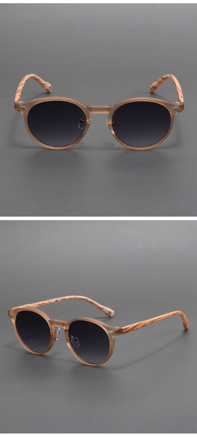 Frosted round frame sunglasses with fake wood frames