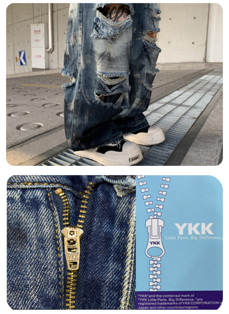 Wasteland-Style Distressed Loose-Fit Scythe Cut Jeans