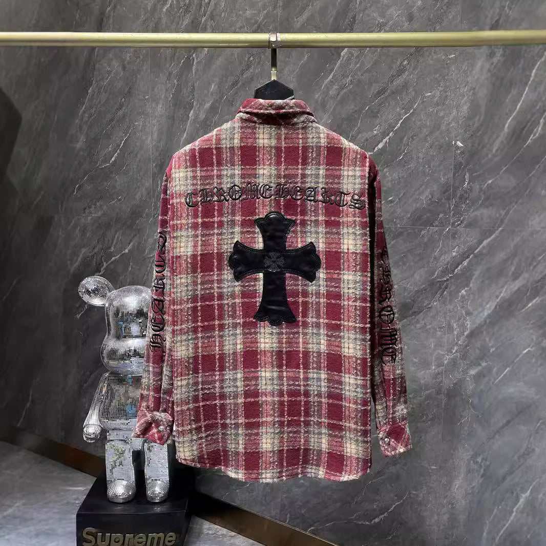Chrome Hearts Plaid Shirt with Embroidered Sanskrit Applique Cross