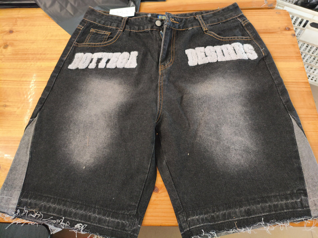 Y2K Embroidered Bone Casual Pants Loose Denim Shorts