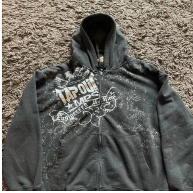 Y2K 90s Retro Graphic Skeleton Zipper Hoodie