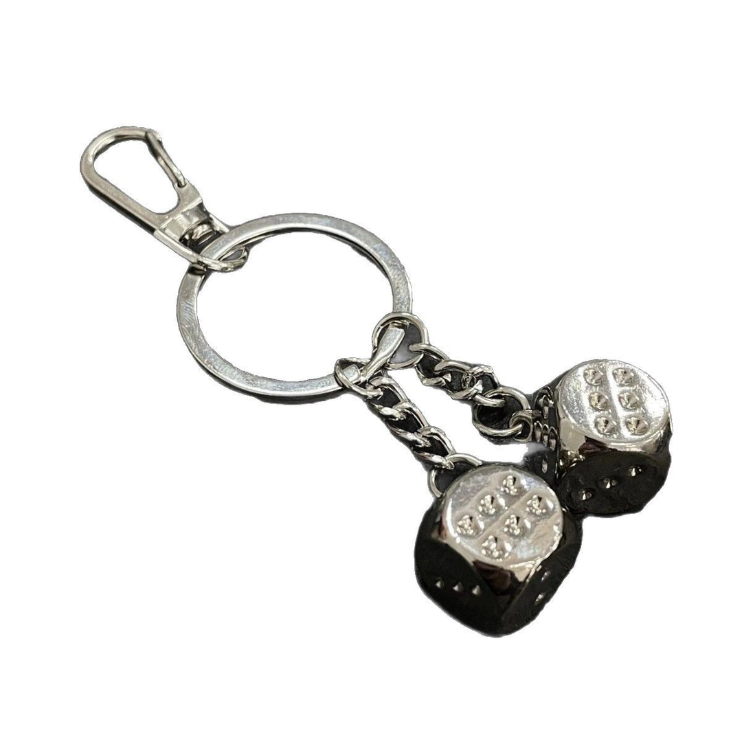 Solid "Black 8" & Silver Dice Keychain