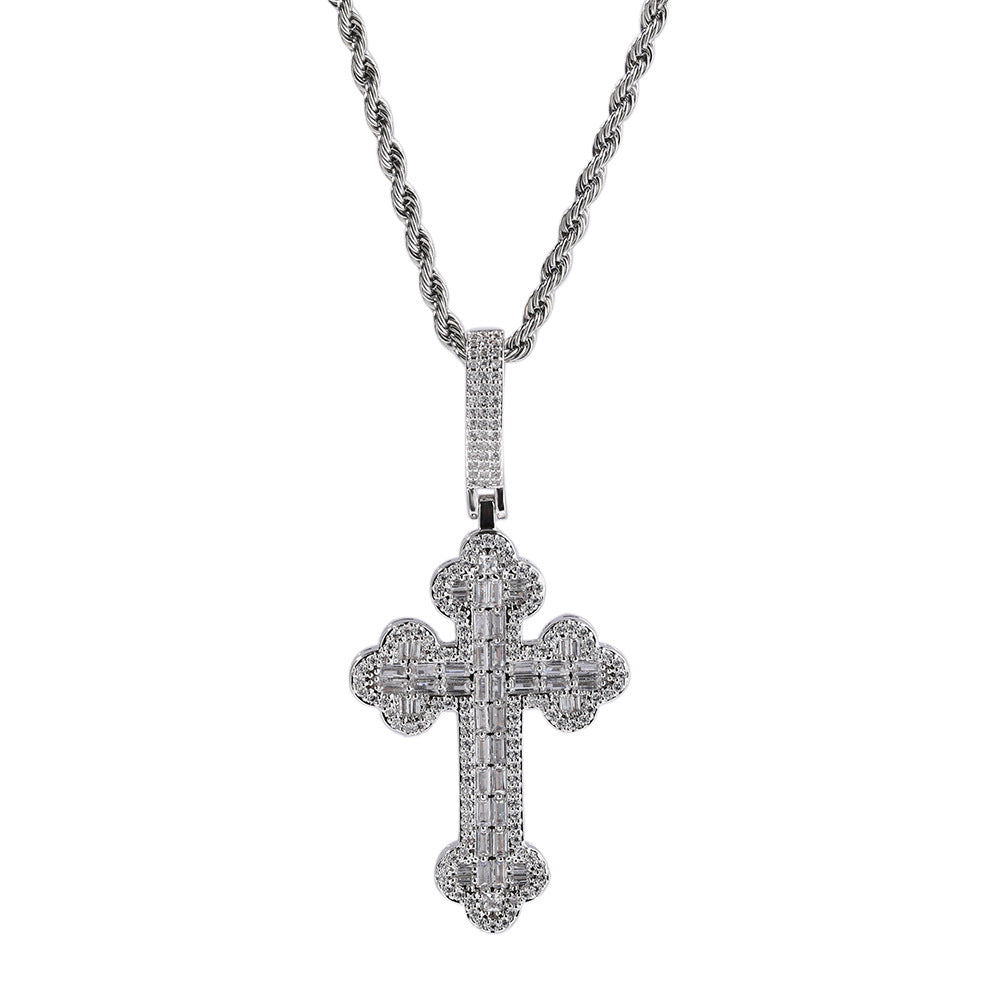 Hip-hop large diamond-encrusted cloud cross pendant